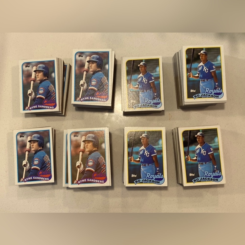 Hundreds of mint Bo Jackson and Rune Sandburg Baseball cards.  Topps 1989.